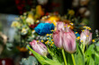 Colorful bouquet of tulips and various bunch of flower arrangement for wedding, celebration ceremony.