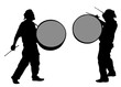 Man with a big drum in his hand on white background