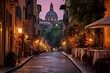 Charming Italian Street Scene with Traditional Architecture and Outdoor Dining