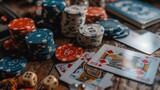 Fototapeta  - cards with casino gambling chips