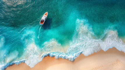 wave and boat on the beach as a background. beautiful natural background at the summer time from air