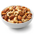 Bowl of mixed nuts isolated on white background, realistic, png
