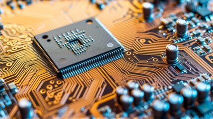Close-up of a computer chip on a circuit board