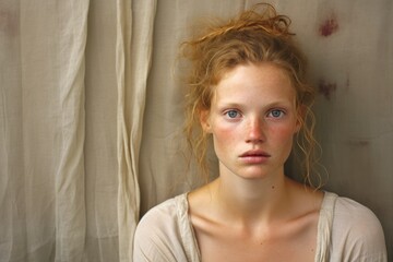 Wall Mural - Portrait of a young woman with red hair and freckles