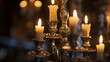 Ornate silver candelabra with intricate detailing, casting a soft glow and creating a romantic atmosphere.
