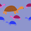 Horizontal arrangement  turtles side view.  Hand drawn.