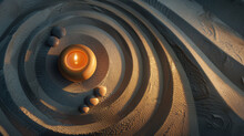 Serene Candle Set Within Smooth Sand Waves At Dusk