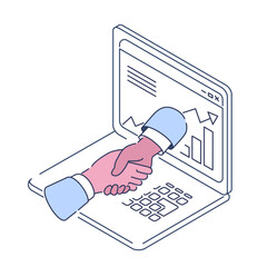 Wall Mural - Business handshake at online  in isometric  illustraion