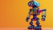 Retro futuristic robot concept in vivid orange environment, symbolizing technology nostalgia and artificial intelligence advancements. Vintage technology and robotics.