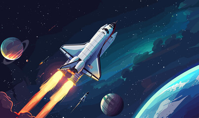 a space shuttle is flying through the sky