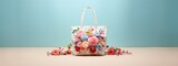 Fototapeta Pokój dzieciecy - Fashionable floral tote bag, A modern tote bag with a floral watercolor design positioned against a soft pastel background