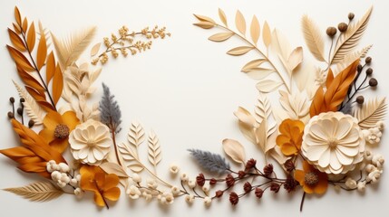 Wall Mural - frame flower dried plants for decoration flat lay on white background