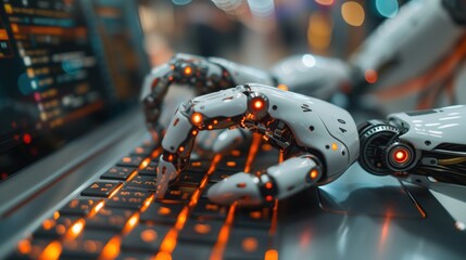 humanoid robot working on a computer