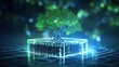 Tree growing on circuit digital board, Digital and Technology Convergence, Green Computing or Green Technology,