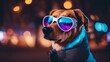 Generative AI. Vaporwave Labrador dog wearing goggles, shades, in paris. stylish and premium dog. Art for dog lovers.
