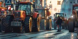 Fototapeta  - Farmers blocked traffic with tractors during a protest. Generative AI.