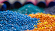 Colorful plastic polymer granules, industry grade pellets