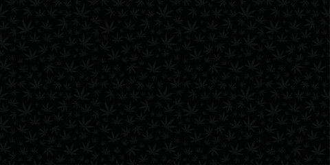 black seamless banner background with dark gray cannabis leaf pattern