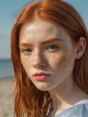 Wall Mural - young girl model on the beach 6