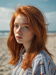 Wall Mural - young girl model on the beach 2