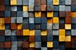 high-tech volumetric background with geometric glazed wooden figures of various shapes with soft bright shades