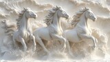 Fototapeta Big Ben - white stone horses on the wall, marble background