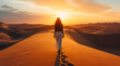 woman walking in a desert at sunset in the style of fem 15acc036-334a-4ac7-a7c2-37a9d8be37f5
