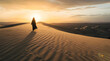 woman walking in a desert at sunset in the style of fem bdf040d6-e8b4-4eab-a1be-fc569cbbfd3a
