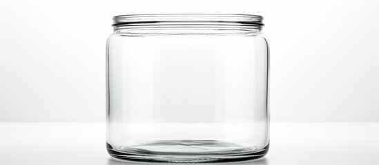 Poster - A clear glass cylinder drinkware, also known as a highball glass, sits empty on a white table. It can be used for holding liquid, water, fluid, solutions, or as a food storage container