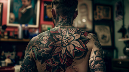 Wall Mural - man with tattoo on his back