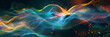 © HQ2X2 - Dynamic Abstract Light Waves with Particle Effects on Dark Background. Futuristic Digital Energy Flow with Neon Colors in Motion