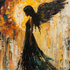 Wall Mural - background with an black angel