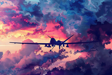 Wall Mural - A colorful plane is flying through a sky full of clouds