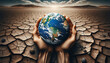 Caring Hands Cradle Earth Over Barren Land