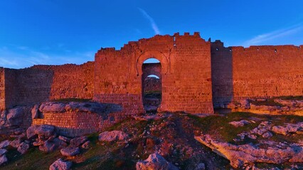 Wall Mural - Aerial view from a drone of the Caliphate Fortress of Gormaz, the largest Muslim fortress in Europe. Town and municipality of Gormaz. Province of Soria. Castile and Leon. Spain. Spain. Europe