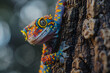 a tropical gecko clinging to a tree trunk