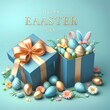 Easter day design. Realistic blue gifts boxes.