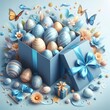 Easter day design. Realistic blue gifts boxes.