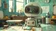 3D render of a humanoid robot teaching in a preschool, blending futuristic education concepts in documentary, editorial, and magazine photography style