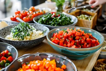 Wall Mural - Variety of Fresh Vegetables and Ingredients on Rustic Wooden Table for Healthy Homemade Meal