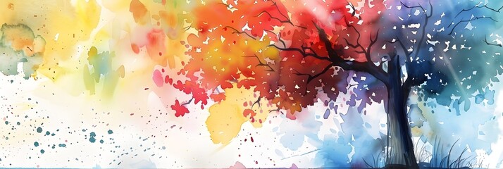 Wall Mural - Vibrant Watercolor Splash Forming a Colorful Abstract Tree Landscape
