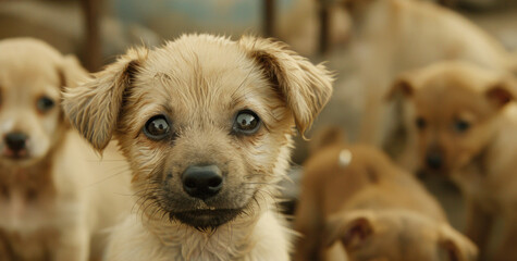 Wall Mural - Abandoned puppies yearning for loving home, emphasizing importance of pet adoption and compassion.