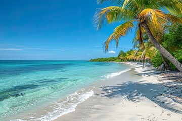 Sticker - Sunny tropical Caribbean beach with palm trees and turquoise water, 