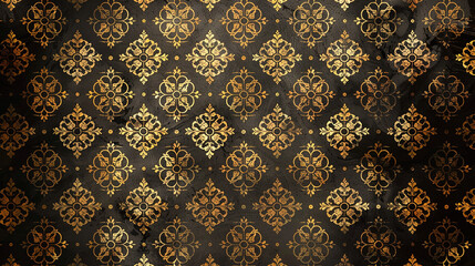 Wall Mural - pattern with ornament, seamless texture background, gold foil. Generative Ai.