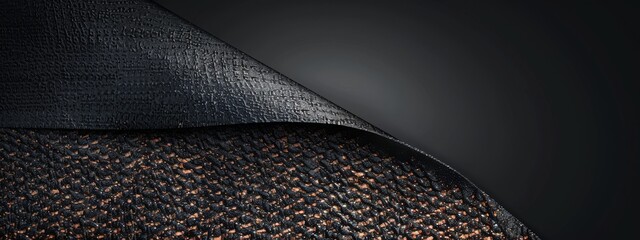 Wall Mural - A beautiful black background with a textured rough fabric or leather corner.
