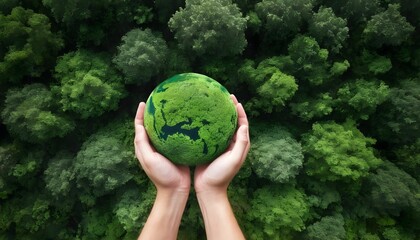 Wall Mural - Green forest with earth, Green planet in your hands, Save Earth, Texture of forest view from above ecosystem and healthy environment created with generative ai.