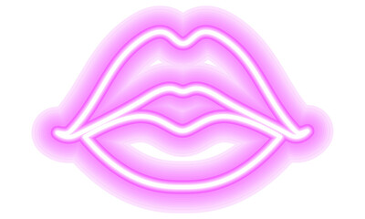 Poster - Neon glowing lips shining vibrant bright woman lips, love kiss icon with transparent background