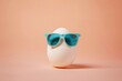 White Easter egg with blue sunglasses. Ai generative art