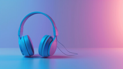 Blue Headphone on the two light color of background.