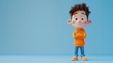 Fototapeta Zachód słońca - Cheerful 3D cartoon boy character with crossed arms. Isolated on blue background.